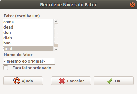 Caixa de diálogo para selecionar a variável minf cujos níveis serão reordenados.