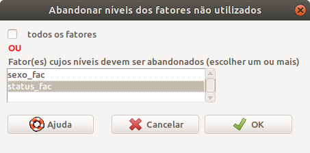 Caixa de diálogo para selecionar as variáveis cujos niveis não usados serão removidos.