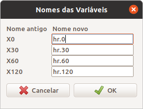 Fornecendo os novos nomes das variáveis selecionadas na figura 18.29.