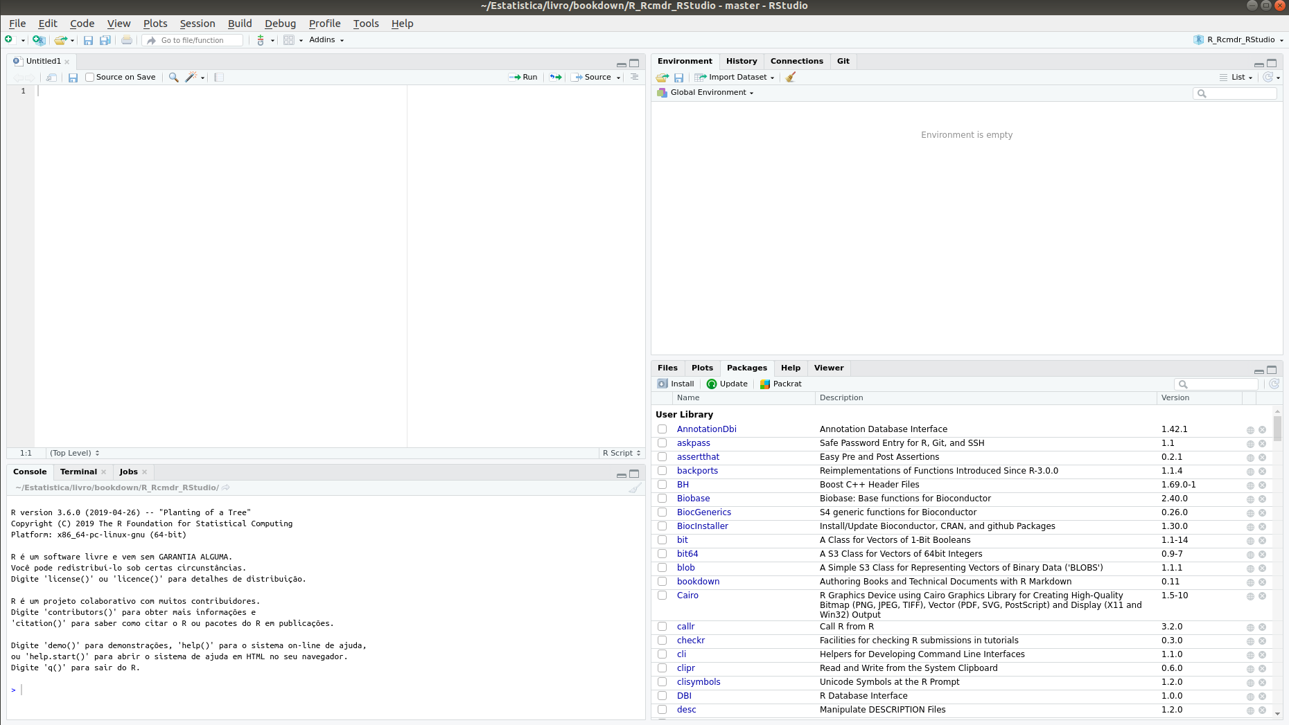 Tela de entrada do RStudio.