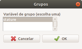 Diálogo para a seleção da variável de agrupamento para o gráfico de comparação de quantis.