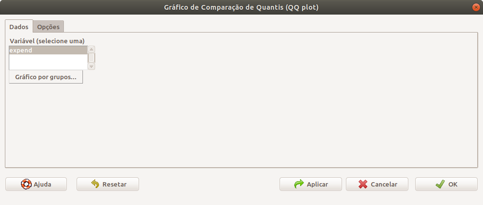 Diálogo do gráfico de comparação de quantis para selecionar a variável cujo gráfico será construído.