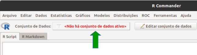 Botão do R Commander para selecionar um conjunto de dados ativo.