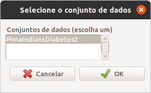 Seleção de PimaIndiansDiabetes2 como o conjunto de dados ativo no R Commander.