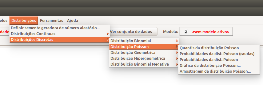 Acessando o menu do R Commander que nos permite trabalhar com a distribuição de Poisson.