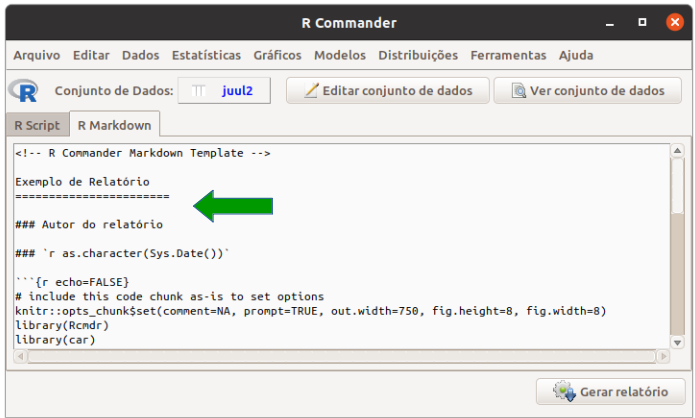 Personalizando o título e o autor do relatório no R Markdown.