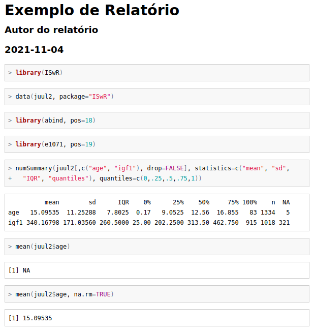 Relatório gerado pelo R Markdown em html para os comandos utilizados nesta seção.