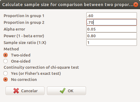 Configurando os parâmetros para o cálculo do tamanho amostral para o exemplo usado neste texto.