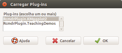 Diálogo para selecionar e carregar um novo plugin no R Commander.