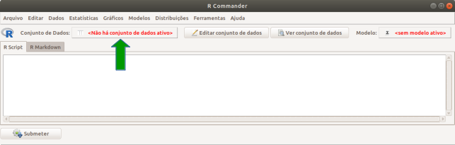 Botão para selecionar um conjunto de dados ativo no R Commander.
