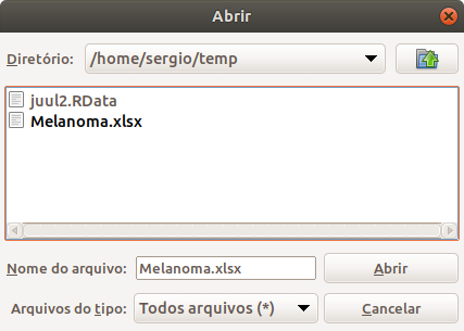 Seleção do arquivo do Excel a ser importado pelo R Commander.