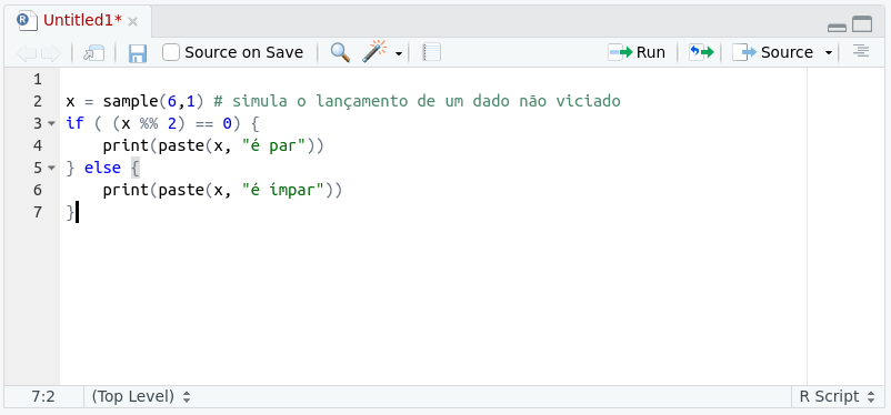 Área superior à esquerda do RStudio com o código mostrado anteriormente.