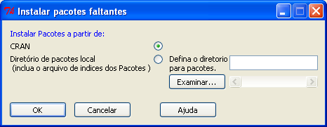 Tela de definição do local onde os pacotes dos quais o R Commander depende precisam ser obtidos. Utilizaremos a opção padrão.