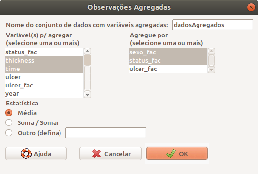 Caixa de diálogo para especificarmos como uma ou mais variáveis serão agregadas no conjunto de dados.