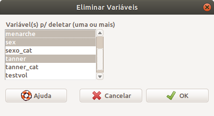 Caixa de diálogo para especificarmos que variáveis serão eliminadas do conjunto de dados.