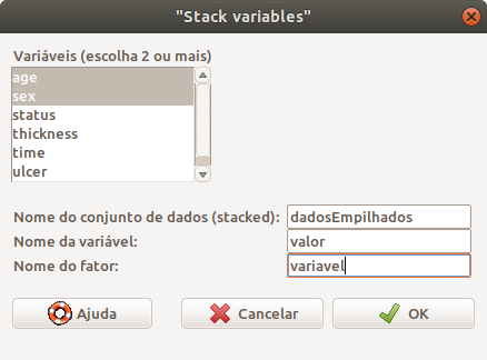 Tela para especificarmos as variáveis que serão empilhadas.