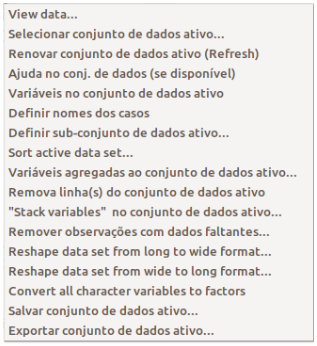 Recursos disponíveis para a manipulação do conjunto de dados ativo.