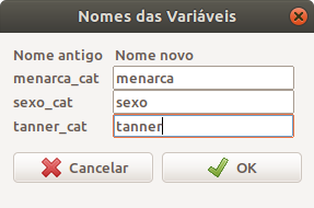 Caixa de diálogo para especificarmos os novos nomes  das variáveis selecionadas.