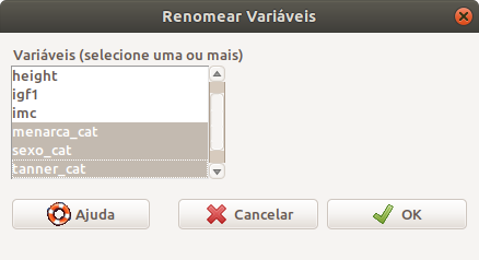 Caixa de diálogo para selecionar as variáveis que serão renomeadas.