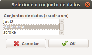 Caixa de diálogo para selecionar o conjunto de dados ativo no R Commander.