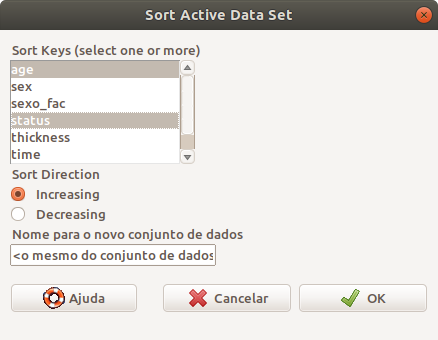 Caixa de diálogo para especificarmos como o conjunto de dados será ordenado.
