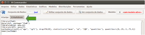 Acessando o R Markdown no R Commander.