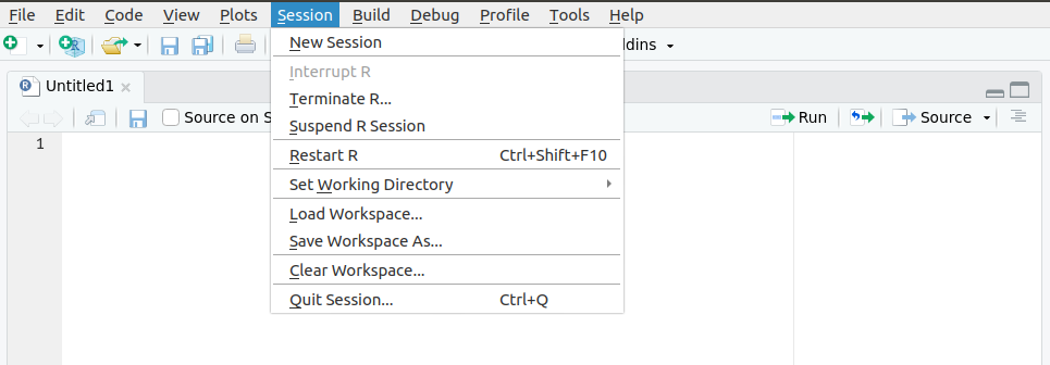 Menu Session do RStudio.