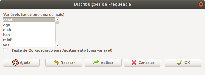 Caixa de diálogo para a seleção das variáveis categóricas cujas distribuições marginais serão exibidas.