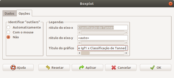Aba Opções da caixa de diálogo para a geração do boxplot.