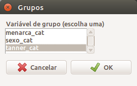 Selecionando uma variável de agrupamento para a construção de histogramas.